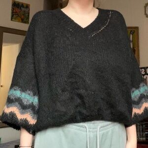 Chic Black V-Neck Sweater with Multicolor Accents